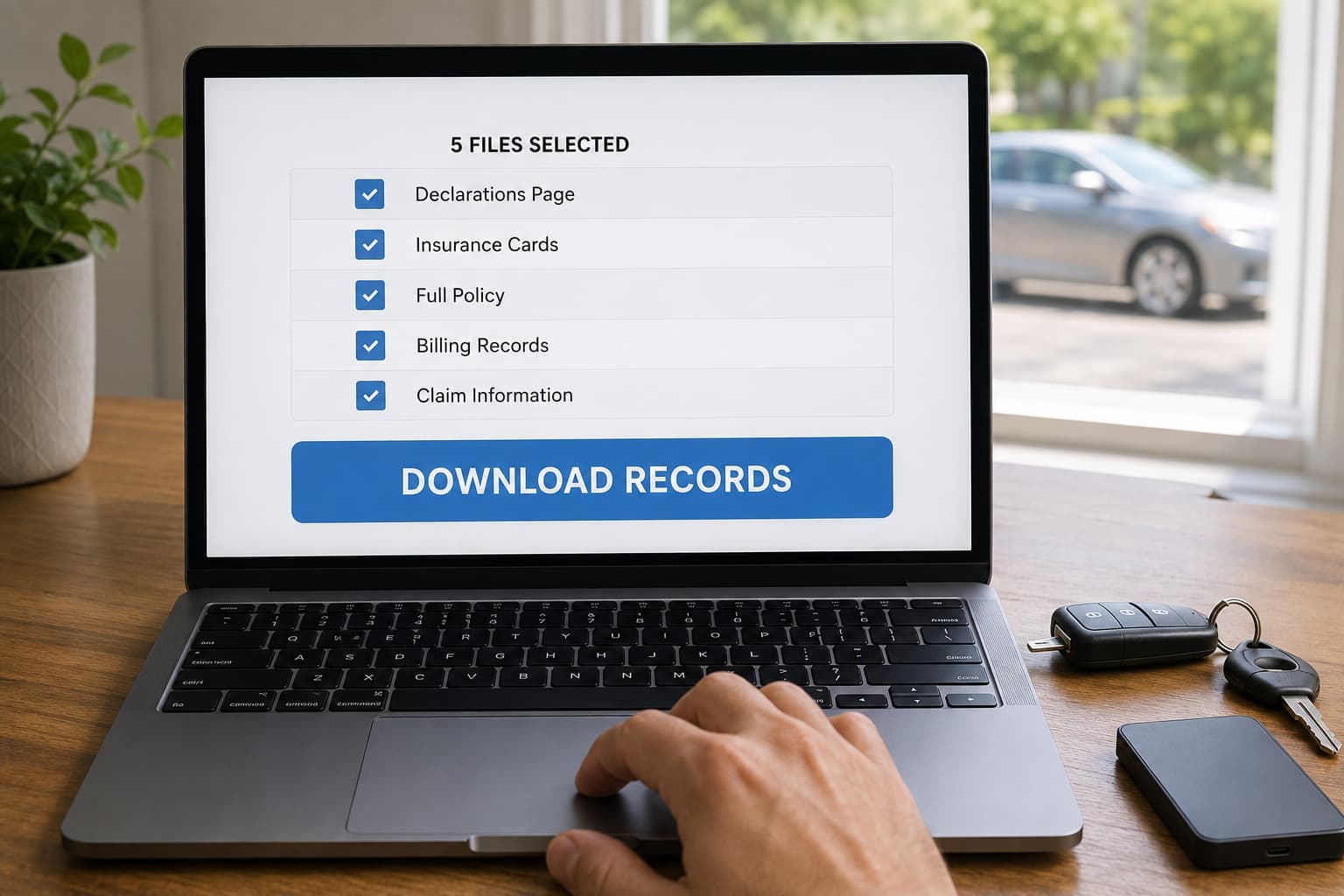 Driver downloading five policy records before switching car insurance companies in Tulsa.