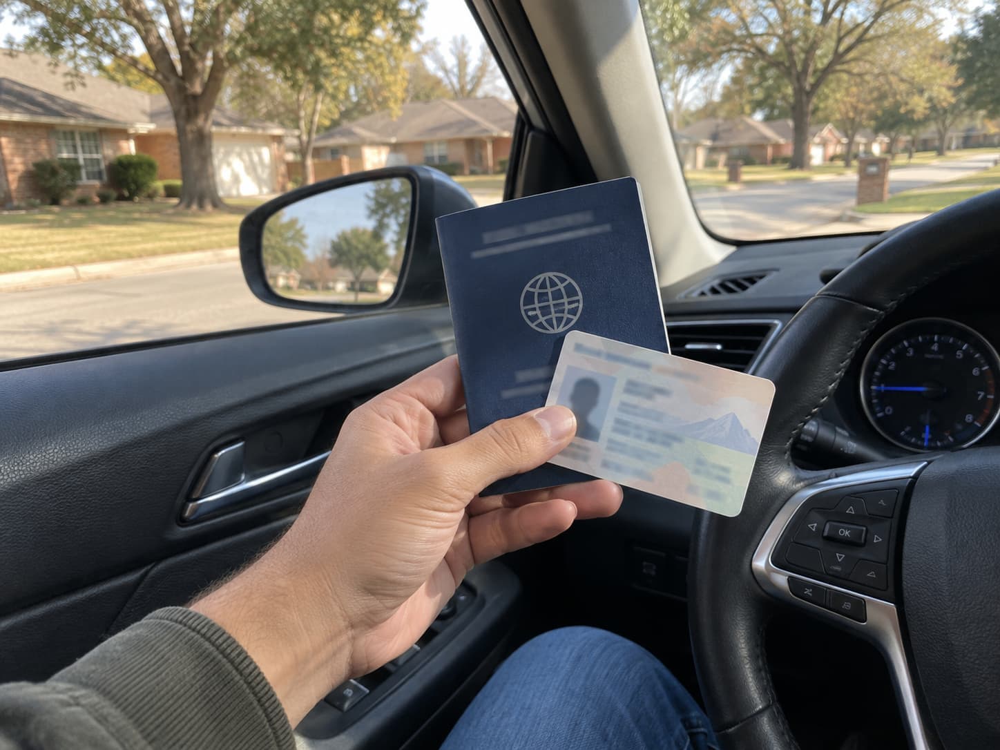 International driver’s license and permit inside a car in Oklahoma