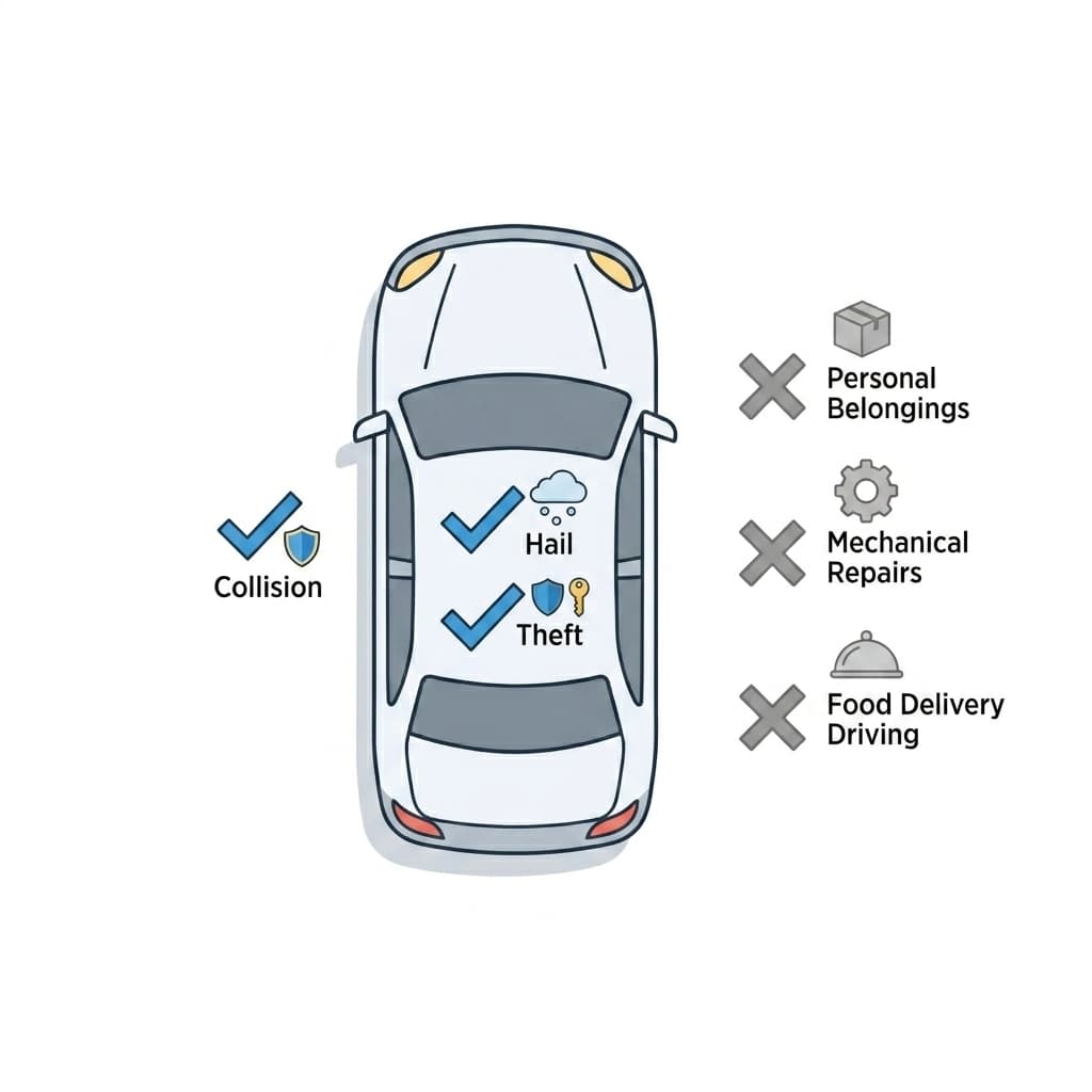 Simple illustration showing what full coverage auto insurance includes and what it does not cover.