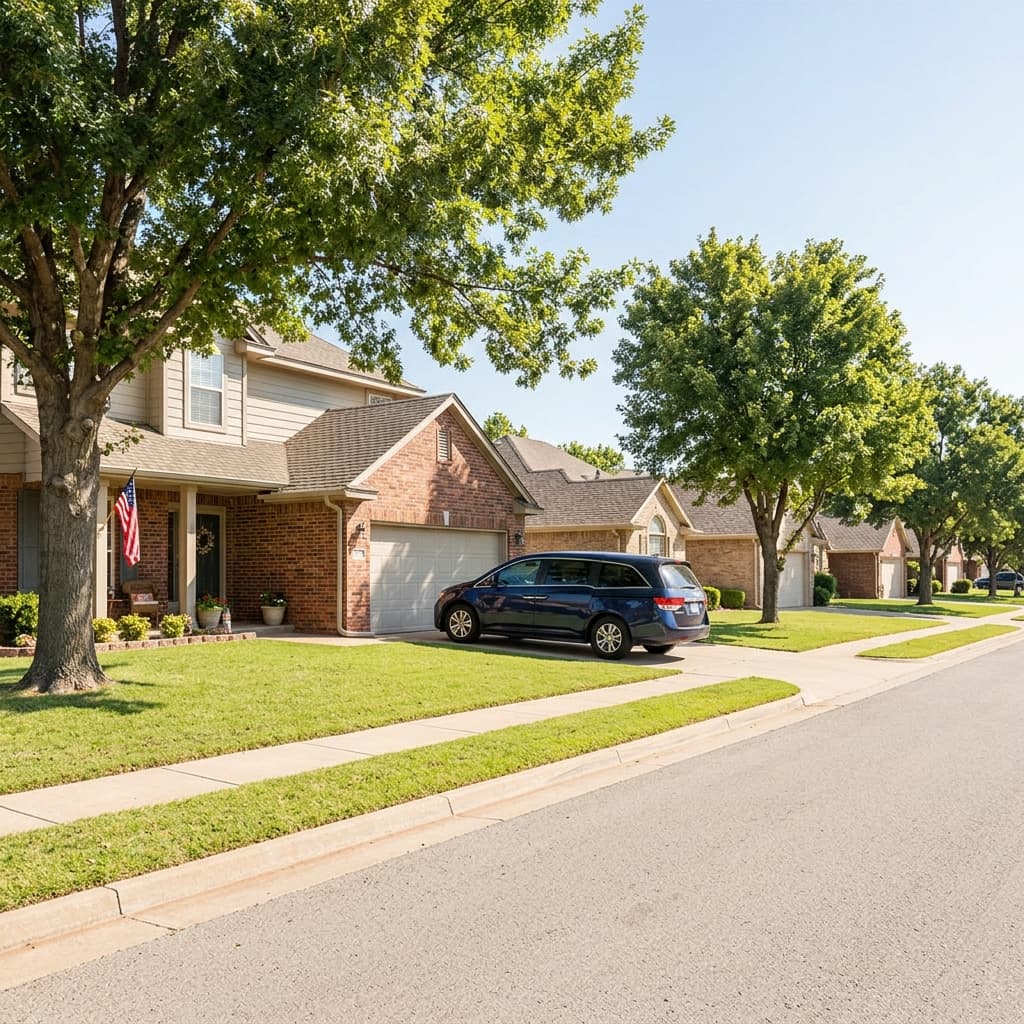 Family vehicle parked outside an Oklahoma City home, representing the importance of choosing a good car insurance company before a claim is needed.
