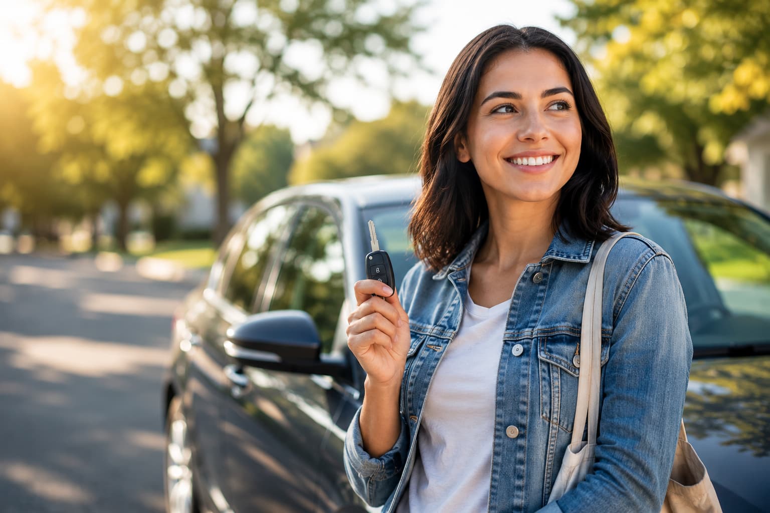 a woman with a car key in her hand
