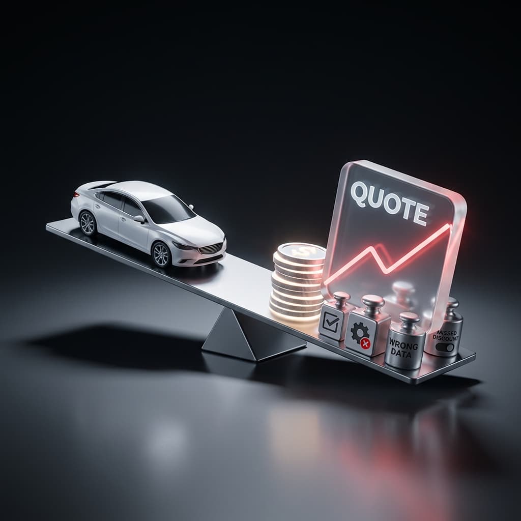 Visual showing car insurance costs increasing from common quoting mistakes
