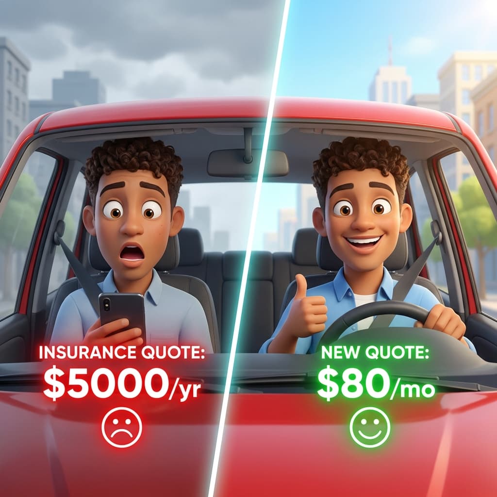 Young driver comparing high vs inexpensive auto insurance options in Broken Arrow