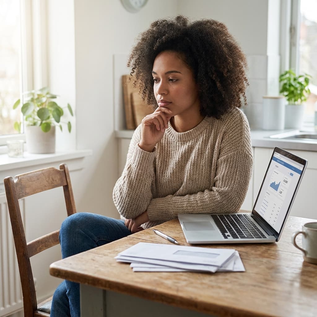 Person reviewing bills and low income car insurance options in Oklahoma at home