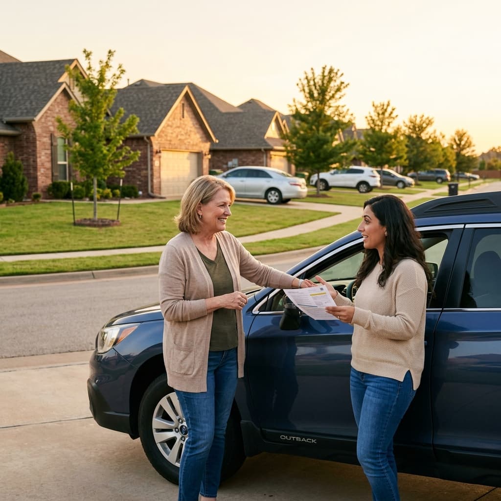 Oklahoma City neighbors discussing how much car insurance costs in different OKC neighborhoods