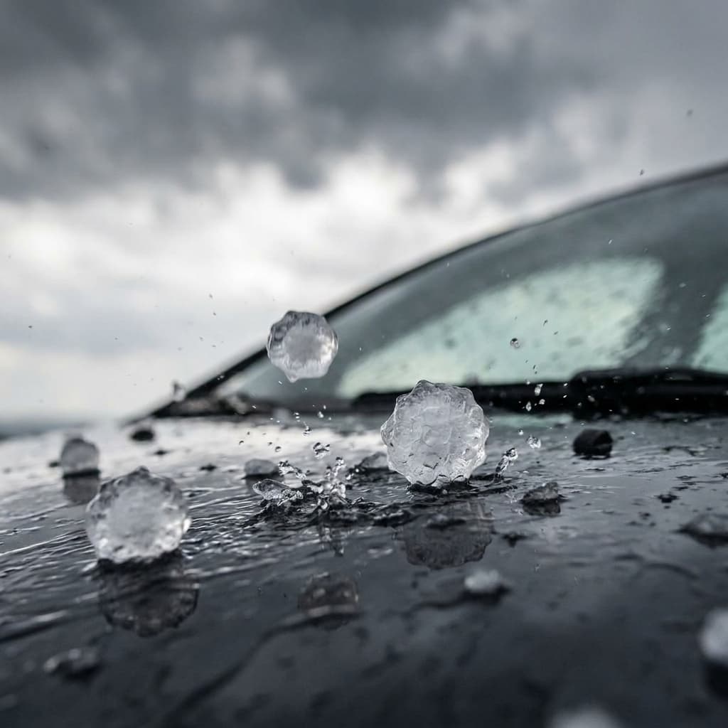 hail damaging a car during storm in Oklahoma showing need for full coverage auto insurance protection