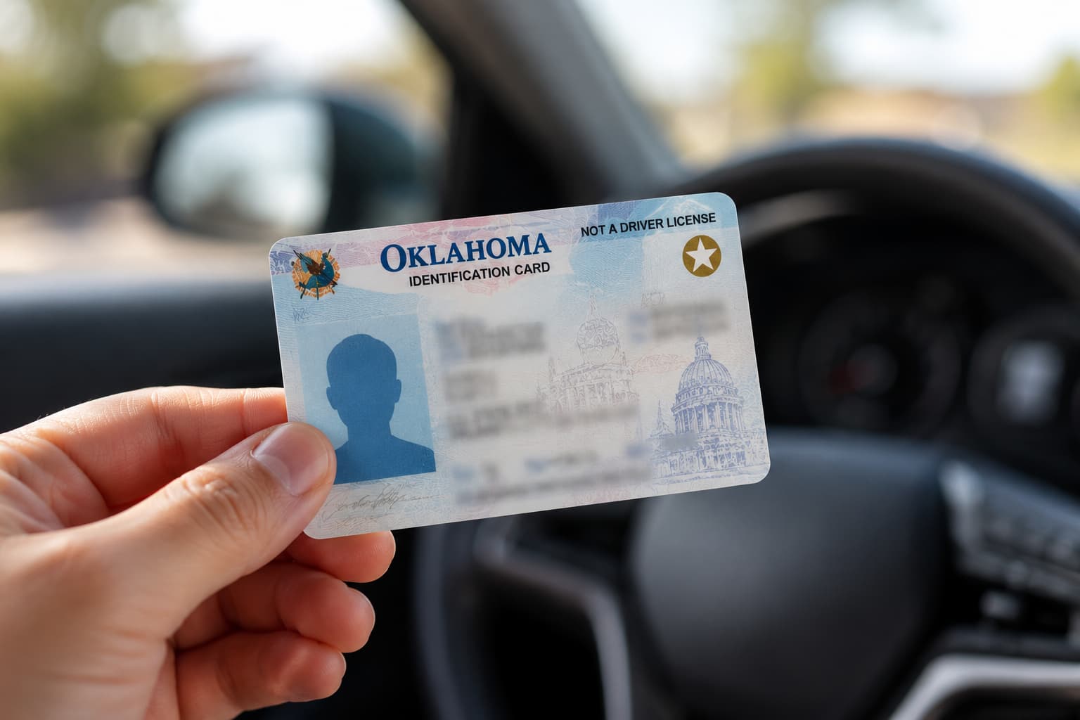 a hand holding a oklahoma id