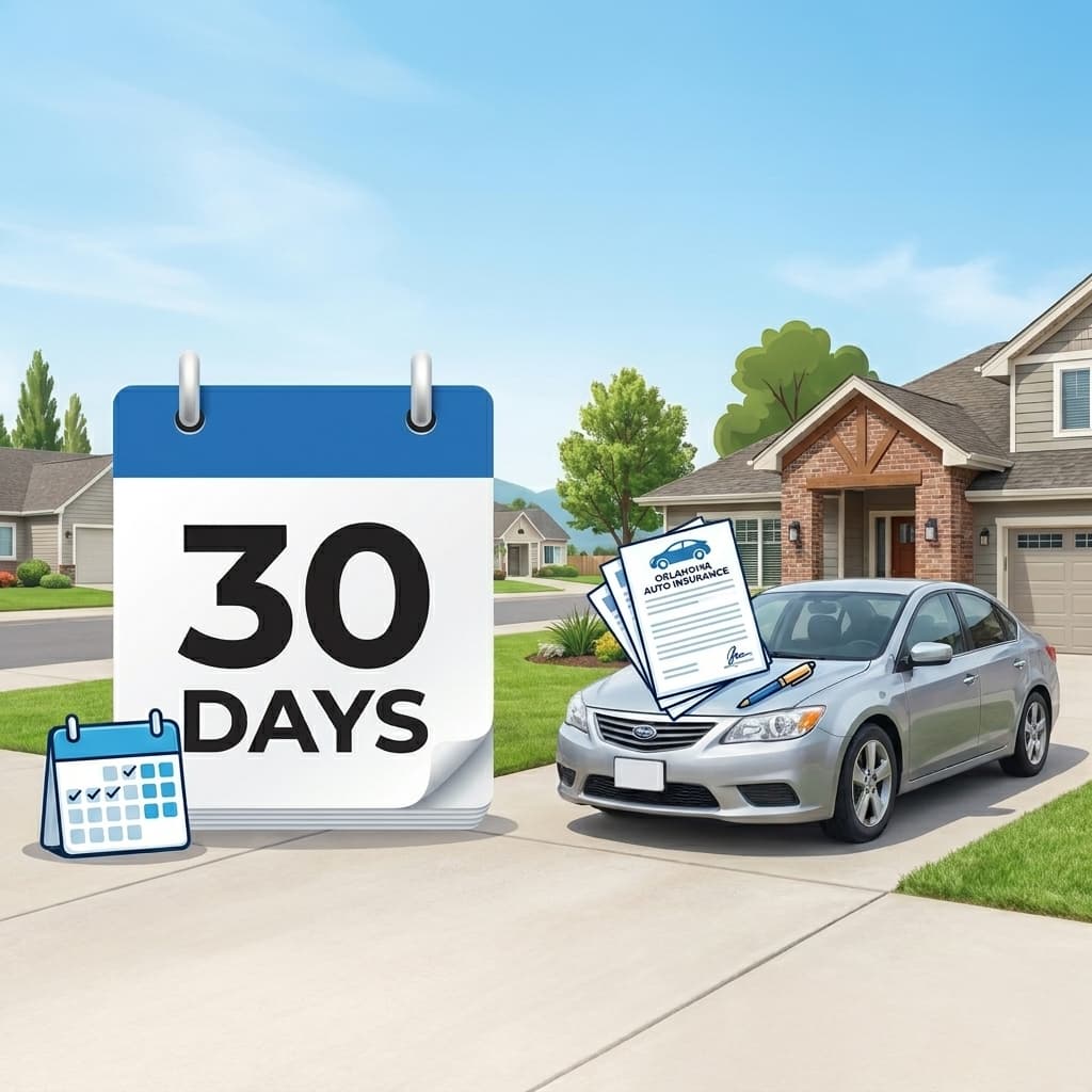 Cartoon illustration of one month auto insurance coverage in Broken Arrow