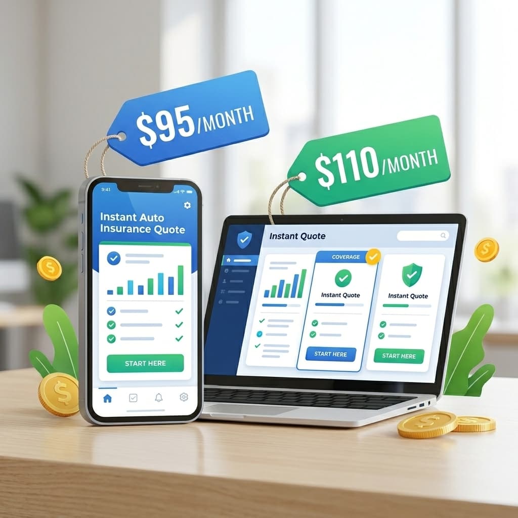 Online auto insurance quote comparison displayed on laptop and mobile devices