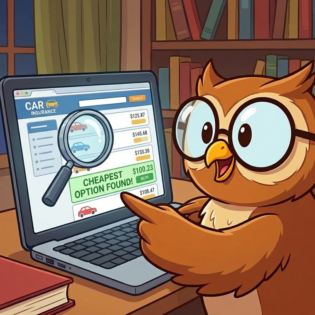 Owl searching for the cheapest car insurance options in Oklahoma