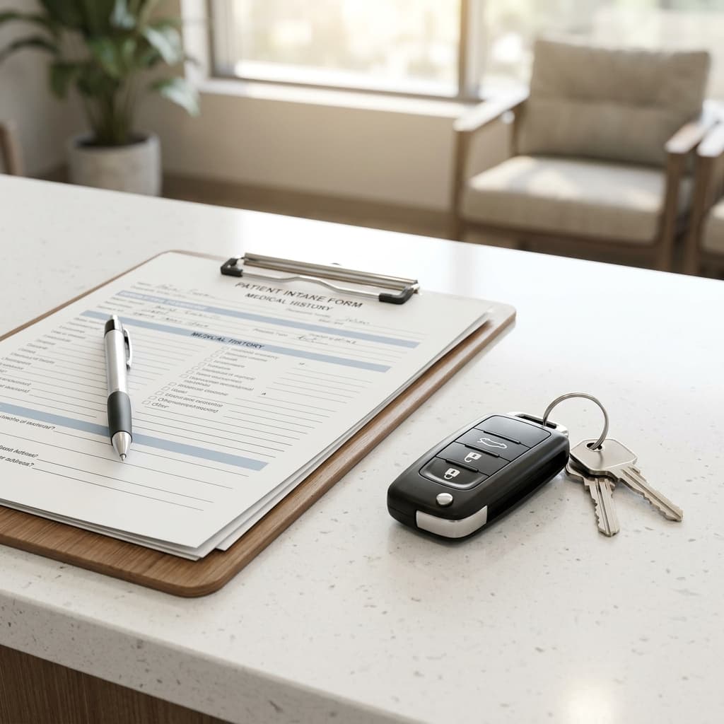 Car and insurance paperwork illustrating uninsured motorist coverage requirements for Oklahoma City drivers.