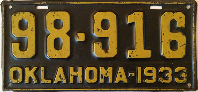 Oklahoma License Plate From 1933 old Oklahoma 1933 license plate